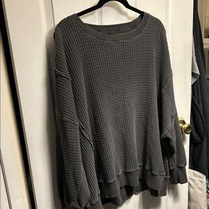 Aerie Dark Gray Waffle Knit Crew Neck Sweater